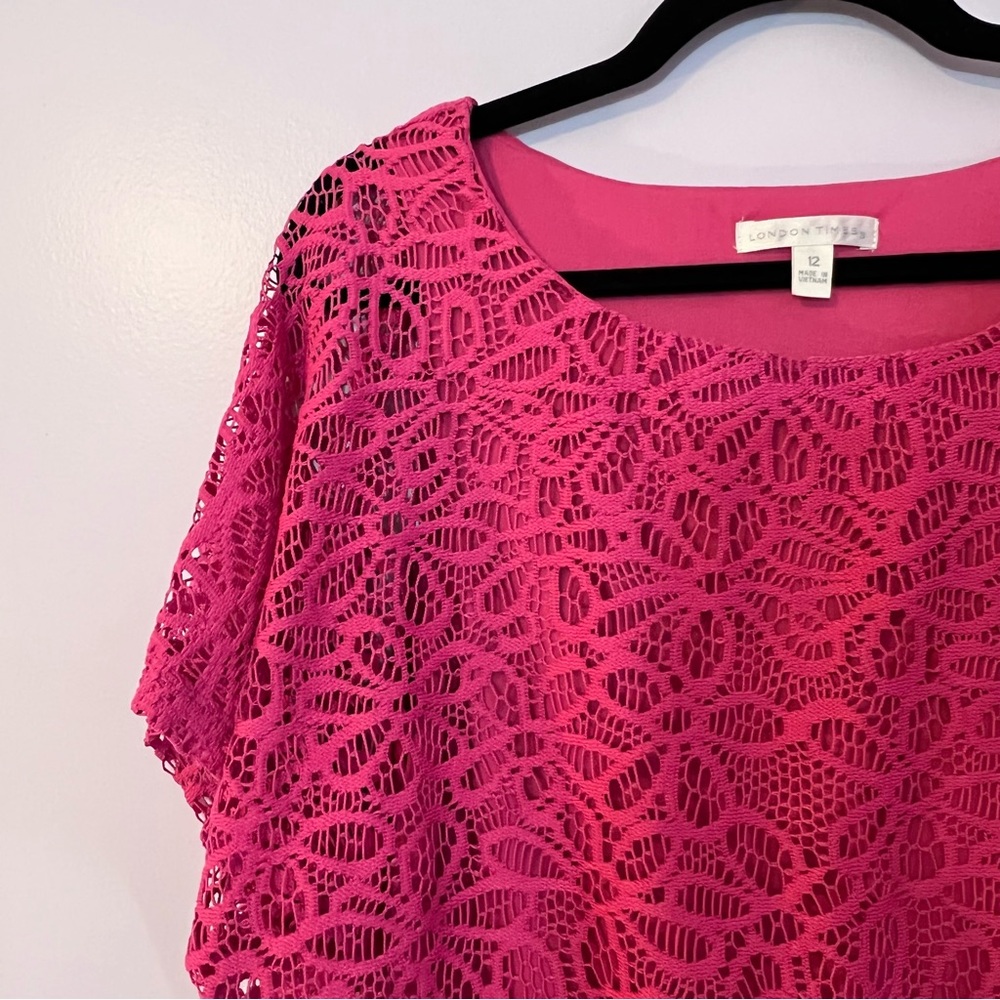 London Times 12 Pink Summer Dress Floral Knit - Picture 3 of 8